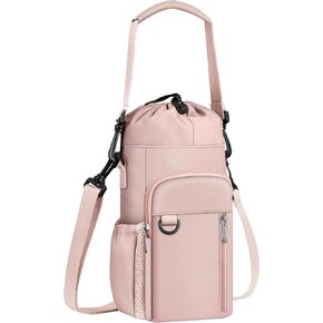 CaseBot Water Bottle Carrier Bag with Shoulder Strap, 32 40 oz Insulated Water Bottle Pouch Holder, Water Bottle Sleeve with Phone Pocket for Walking Hiking Picnic, Pink