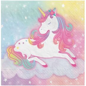 Enchanted Unicorn Beverage Napkins - 5" x 5" (Pack Of 16) - Vibrant Multicolor Paper Party Napkins & Unique Design, Great For Celebrations & Events