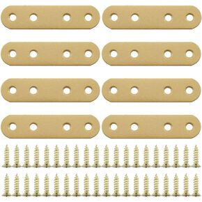 8PCS Iron Patchboard Connector Flat Straight Bracket Connection Bracket 75MMx18MM Gold Connector Corner Code Suitable for Fixing Wooden Furniture