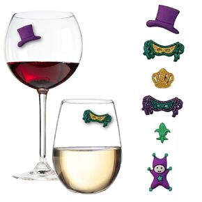 Mardi Gras Wine Glass Charms - Magnetic Drink Markers for Stem or Stemless Glasses, Margaritas, Cocktails and more - Fat Tuesday Gift - Set of 6 by Simply Charmed