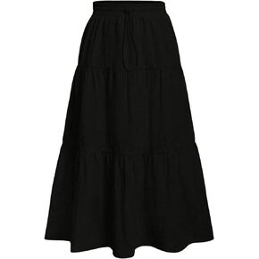 Verdusa Women's Y2k Skirt Drawstring Waist Ruffle Flowy A Line Tiered Midi Skirt