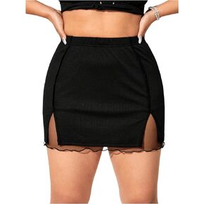 WDIRARA Women's Plus Size Mesh High Split Mini Skirts Stretch High Waist Bodycon Short Skirt in Saudi Arabia