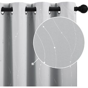 StangH ستائر التعتيم بطول 72 بوصة - خط موجة مع نقاط مطبوعة ستائر حديثة جروميت لوحات ستائر معزولة حراريًا لغرفة نوم الأطفال/المدرسة، رمادي فضي، W52 x L72، لوحتان in Kuwait