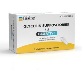 Rising Health - Fast Relief Medicated Laxative Suppositories for Adults - Rectal Use Only, Glycerine 2g - Gentle & Quick Constipation Relief - Results Within 15 Minutes to 1 hr (25 Count, 25, Count)
