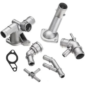 7pcs Aluminum Coolant Flange Upgrade Kit with Cooling Hose Flange Connector Coolant T-Fitting Thermostat Housing Cover Water Distribution Pipe Compatible with VW Golf GLI GTI MK4 1.8T TT 337