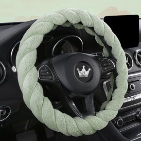 Luxury Fluffy Winter Car Steering Wheel Cover for Women Soft Warm Cute Auto Accessories for Jeep, Truck, Van, F150, Universal, Fuzzy, Anti Slip, Green, 15in, Large Size 15.5-16"(39-41cm)
