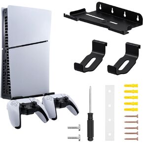 Mcbazel Wall Mount Kit for PS5 Slim Disc and Digital Edition Only, Wall Mount Stand with Controller Holder, Wall Mount Vertical Stand for PS5 Slim Console - Black