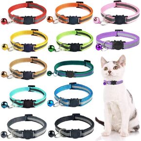 أطواق القطط العاكسة، 12 حزمة من أطواق القطط القابلة للتعديل مع أجراس وإصدار آمن، تناسب جميع القطط المنزلية والقطط الكبيرة (12 لونًا) in Kuwait