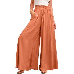 Women Wide Leg Palazzo Pants for Women Dressy Elastic Waist Flowy Pants with Pockets Lightweight Summer Pants