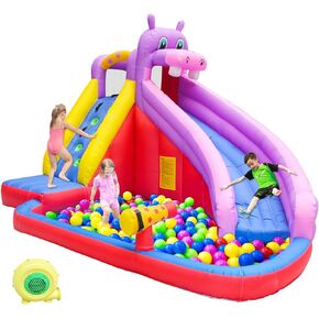 Bounce House, Inflatable Water Slides, Bouncy House with Waterslide for Kids and Toddler, Indoor Bounce House with 450W Blower, Water Park Jump Huose for Wet and Dry