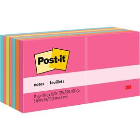 Post-it Notes, 3x3 in, 14 Pads, America's #1 Favorite Sticky Notes, Poptimistic Collection, Bright Colors (Acid Lime, Aqua Splash, Guava, Neon Green, Power Pink, Vital Orange)Recyclable (654-14AN)