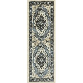 Maples Rugs Caprice Boho Medallion Hallway Entryway Non Skid Runner Rug [Made in USA], Blue, 2' x 6'