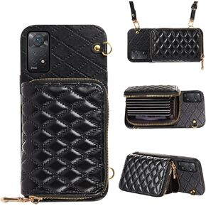 Compatible with Xiaomi Redmi Note 11S/11 4G Zipper Wallet Case with Crossbody Shoulder Strap, 8 Card Slots and Leather Stand Cell Phone Cover for Redme Note11 S Note11S Women Beige