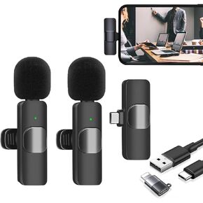 FIKDCMJ Wireless Lavalier Microphone for i-Phone/i-Pad/Android Phone & Computer/Laptop, Wireless Mic Plug-Play 2.4G with Noise Reduction Chip, Mini Microphone for Recording Podcast