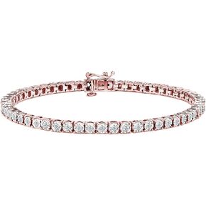 1.0 Cttw Miracle Set White Diamond Round Faceted Bezel Tennis Bracelet (I-J Color, I3 Clarity) - Choice of Metal Color and Size