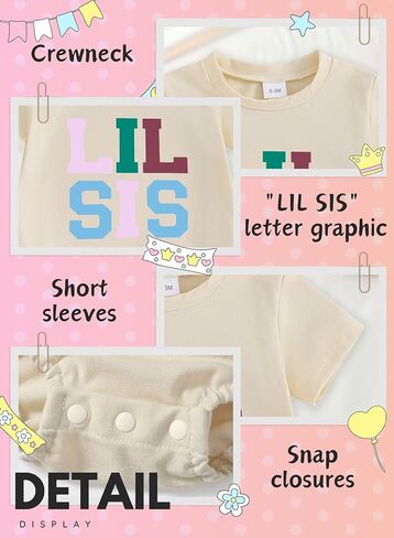 ملابس متطابقة لأخت طفلة صغيرة - BIG SIS تي شيرت وبنطلون واسع LIL SIS Rompers مجموعة ملابس الصيف in Kuwait