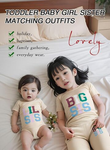 ملابس متطابقة لأخت طفلة صغيرة - BIG SIS تي شيرت وبنطلون واسع LIL SIS Rompers مجموعة ملابس الصيف in Kuwait