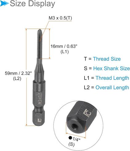 صنابير طحن خيط CoCud، M3 × 0.5 خيط متري 1/4 بوصة ساق سداسية، ماكينة فولاذية عالية السرعة خيوط لولبية مستقيمة - (التطبيقات: لآلة الحفر التنصت) in Saudi Arabia