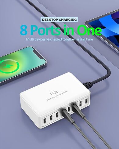 Multi USB Charging Station 40W USB-A Charger Block Multiport 5V 2A USB Power Adapter with US Plug, Multiple USB Charger Station Fast Charging for i Phone, Samsung,Android Phones,USB Devices etc in Saudi Arabia