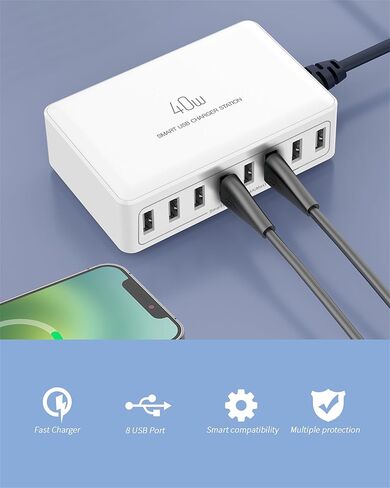 Multi USB Charging Station 40W USB-A Charger Block Multiport 5V 2A USB Power Adapter with US Plug, Multiple USB Charger Station Fast Charging for i Phone, Samsung,Android Phones,USB Devices etc in Saudi Arabia
