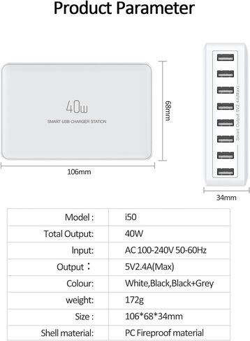 Multi USB Charging Station 40W USB-A Charger Block Multiport 5V 2A USB Power Adapter with US Plug, Multiple USB Charger Station Fast Charging for i Phone, Samsung,Android Phones,USB Devices etc in Saudi Arabia