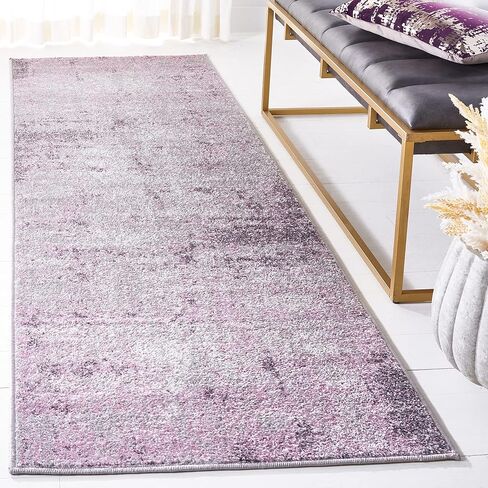 سجادة SAFAVIEH Adirondack Collection - 2'6" x 6'، رمادي فاتح وأرجواني، تصميم تجريدي حديث، لا يتساقط ويسهل العناية به، مثالي للمناطق ذات حركة المرور العالية في غرفة المعيشة وغرفة النوم (ADR130M) in Saudi Arabia