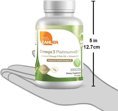 Zahler Omega 3 Platinum +D، مكمل زيت السمك النقي الطبيعي بالكامل، كبسولة هلامية بدون تجشؤ بدون مذاق مريب، الأعلى في EPA وDHA، كوشير معتمد، 90 كبسولة هلامية in Kuwait