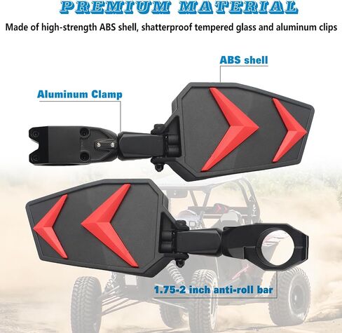 Utv Side Mirrors，UTV Mirrors Fits 1.75-2" Roll Bar Compatible With Polaris Rzr 800 900 1000 Xp Turbo Pioneer Rhino Mule Teryx W,Rear View Accessories Black Orange Blue Red,Adjustable Aluminum Clamp in Saudi Arabia