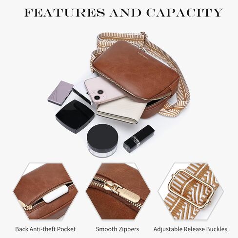 Mini Belt Bag for Women Fashion Crossbody Fanny Packs for Women Vegan Leather Waist Bags with Adjustable Strap (Brown) in Saudi Arabia