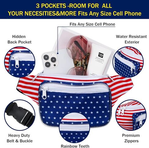 قطعتان من حقيبة فاني العلم الأمريكي، حقيبة الولايات المتحدة الأمريكية، حزمة الخصر في الرابع من يوليو، أحمر أبيض ونجوم زرقاء مخططة، حقيبة فاني، حزمة فاني وطنية قابلة للتعديل، ملحقات حقيبة الخصر الأمريكية للسفر والرياضات الخارجية in Kuwait