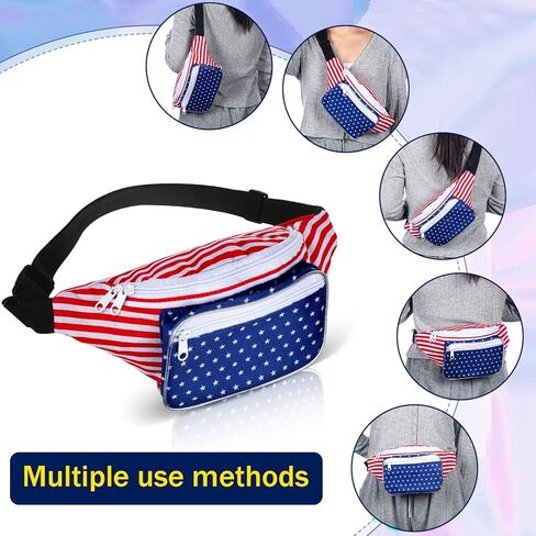 قطعتان من حقيبة فاني العلم الأمريكي، حقيبة الولايات المتحدة الأمريكية، حزمة الخصر في الرابع من يوليو، أحمر أبيض ونجوم زرقاء مخططة، حقيبة فاني، حزمة فاني وطنية قابلة للتعديل، ملحقات حقيبة الخصر الأمريكية للسفر والرياضات الخارجية in Kuwait