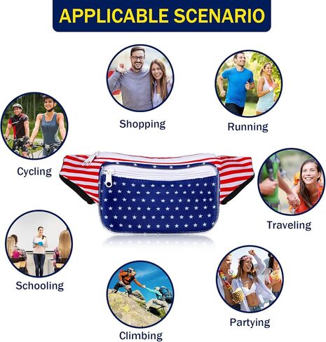 قطعتان من حقيبة فاني العلم الأمريكي، حقيبة الولايات المتحدة الأمريكية، حزمة الخصر في الرابع من يوليو، أحمر أبيض ونجوم زرقاء مخططة، حقيبة فاني، حزمة فاني وطنية قابلة للتعديل، ملحقات حقيبة الخصر الأمريكية للسفر والرياضات الخارجية in Kuwait