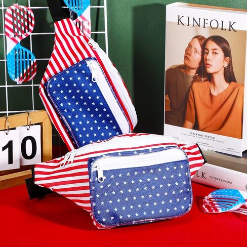 قطعتان من حقيبة فاني العلم الأمريكي، حقيبة الولايات المتحدة الأمريكية، حزمة الخصر في الرابع من يوليو، أحمر أبيض ونجوم زرقاء مخططة، حقيبة فاني، حزمة فاني وطنية قابلة للتعديل، ملحقات حقيبة الخصر الأمريكية للسفر والرياضات الخارجية in Kuwait