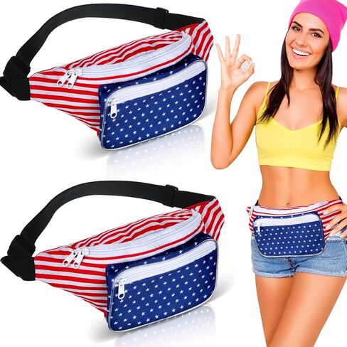 قطعتان من حقيبة فاني العلم الأمريكي، حقيبة الولايات المتحدة الأمريكية، حزمة الخصر في الرابع من يوليو، أحمر أبيض ونجوم زرقاء مخططة، حقيبة فاني، حزمة فاني وطنية قابلة للتعديل، ملحقات حقيبة الخصر الأمريكية للسفر والرياضات الخارجية in Kuwait