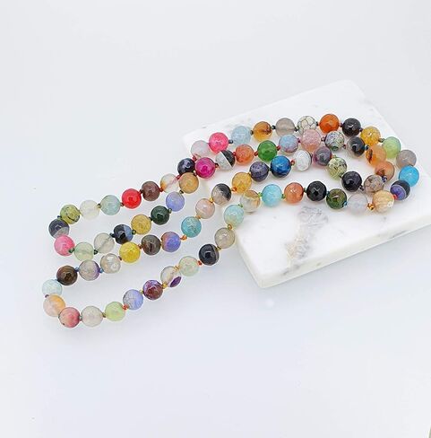 Women's Handmade 10mm Natural Gemstone Beaded Necklace for Women 35In Long Sweater Chain Gemstone Necklace for ladies and Girls in Saudi Arabia