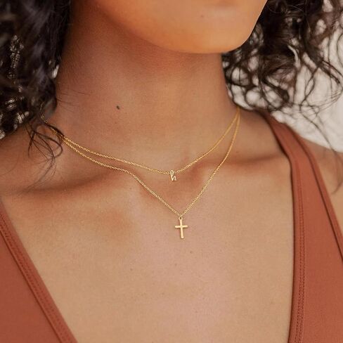 Turandoss Cross Initial Necklace for Women Girls, Dainty Gold Layered Initial Choker Small Tiny Cross Necklaces, Personalized Jewelry Gifts for Women Girls in Kuwait