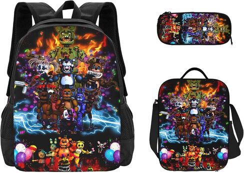 Horror Five Nights At Game Freddy'S Backpack Cute School Backpack Cartoon Back Pack School Book Bag With Lunch Bag Box And Pencil Case For Boys Girls Gifts in Saudi Arabia