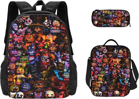 Horror Five Nights At Game Freddy'S Backpack Cute School Backpack Cartoon Back Pack School Book Bag With Lunch Bag Box And Pencil Case For Boys Girls Gifts in Saudi Arabia