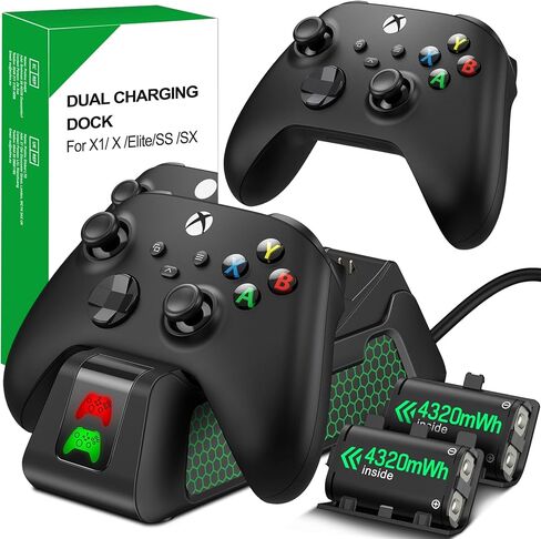 Controller Charging Station with 2x4320mWh Rechargeable Battery Packs for Xbox One/Series X|S Controller,Dual Charger Dock for Xbox One Controller Battery Pack with 4 Battery Covers for Xbox in Saudi Arabia