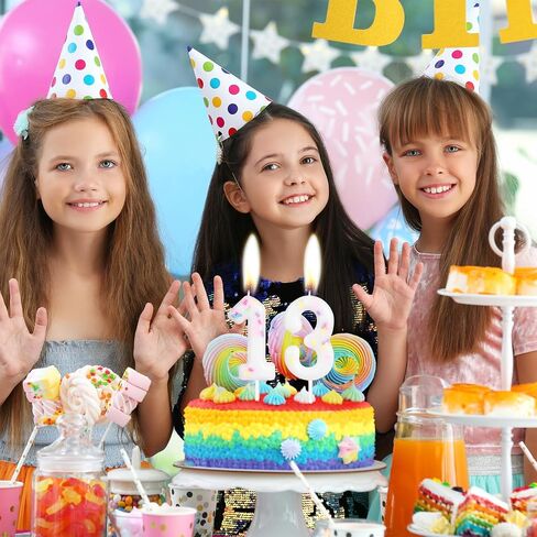 الفتيات الملونة شمعة عيد ميلاد 12th، الرشات الملونة عدد 12 الشموع، والشموع لتزيين الكعكة، سعيد 12th عيد ميلاد كعكة توبر الزينة للفتيات النساء حفلة عيد ميلادها الذكرى in Kuwait