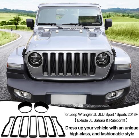 9PCs Upgrade Front Grille Insert Grill Cover and Headlight Lamp Cover Trim Exterior Accessories fit for Jeep Wrangler JL JLU Sport/Sports 2018 2019 2020 2021 2022 (Purple) in Saudi Arabia