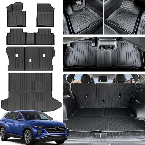 JOULARISE ترقية سجادة صندوق السيارة مع سجادات مسند الظهر لملحقات Hyundai Tucson 2022-2024 2025، أغطية المقعد الخلفي لبطانة البضائع TPE لجميع الأحوال الجوية لسيارة Hyundai Tucson (تناسب الغاز فقط) in Kuwait