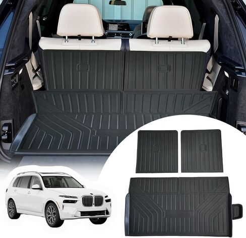 ZQULOYO بطانات البضائع مسند الظهر حصيرة لسيارات BMW X7 الملحقات 2019-2024 مع هوك وحلقة الخلفي الجذع حصيرة المقعد الخلفي الغطاء الخلفي حامي جميع الأحوال الجوية المضادة للانزلاق انقسام الكلب بطانة 3 قطع in Kuwait