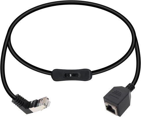 RIIEYOCA 90 Degree Cat5e Ethernet Patch Cable Switch On/Off RJ45 Male to Female High Speed Right Angle Internet Network Cable LAN with Disconnect Switch for Cat5e/Cat5, Black(50CM/1.6Ft) in Saudi Arabia