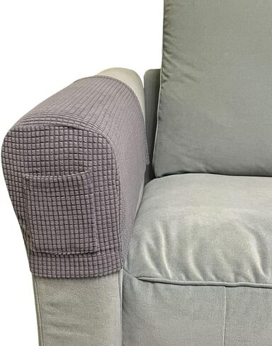 Sofa Armrest Covers Arm Slipcovers with a Pocket Elastic Sofa Armrest Protector Removable Couch Arm Covers for Sofa Anti-Slip Armrest Covers Christmas Furniture Deco Pack of 2 (Light Grey) in Saudi Arabia