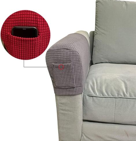 Sofa Armrest Covers Arm Slipcovers with a Pocket Elastic Sofa Armrest Protector Removable Couch Arm Covers for Sofa Anti-Slip Armrest Covers Christmas Furniture Deco Pack of 2 (Light Grey) in Saudi Arabia
