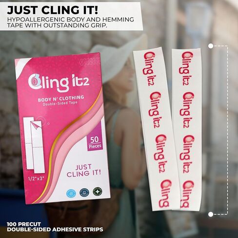 CLING IT2 Double Sided Tape for Clothes and Fashion, 100 Strips, Hypoallergenic Fabric Tape for Body and Clothing, in Saudi Arabia