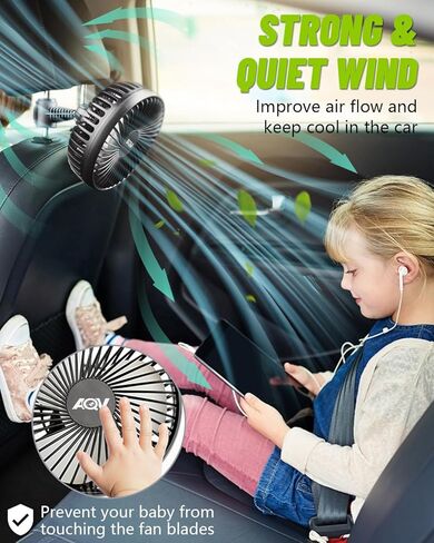 مروحة سيارة، مروحة مقعد سيارة USB للمقعد الخلفي للأطفال وركاب الحيوانات الأليفة، 3 سرعات، مشبك قابل للدوران 360 درجة مروحة تبريد السيارة، مروحة قوية لتدوير الهواء الخلفي للمركبات والشاحنات والشاحنات وسيارات الدفع الرباعي والمركبات الترفيهية والقوارب in Kuwait