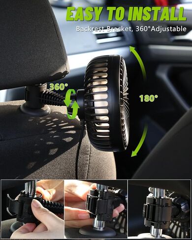 مروحة سيارة، مروحة مقعد سيارة USB للمقعد الخلفي للأطفال وركاب الحيوانات الأليفة، 3 سرعات، مشبك قابل للدوران 360 درجة مروحة تبريد السيارة، مروحة قوية لتدوير الهواء الخلفي للمركبات والشاحنات والشاحنات وسيارات الدفع الرباعي والمركبات الترفيهية والقوارب in Kuwait