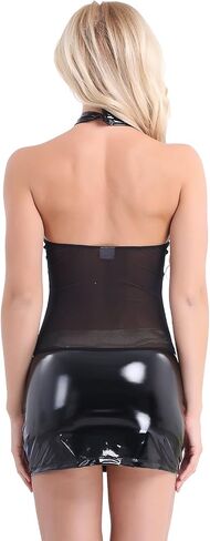 YiZYiF Women's PVC Leather Wet Look Lingerie Backless Bodycon Mini Nightclub Dress in Saudi Arabia